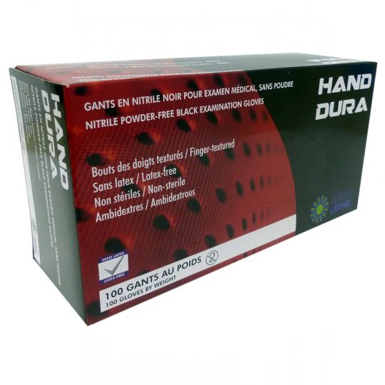 HAND-DURA gants jetables en nitrile noir sans poudre (Moyen), 5 mil