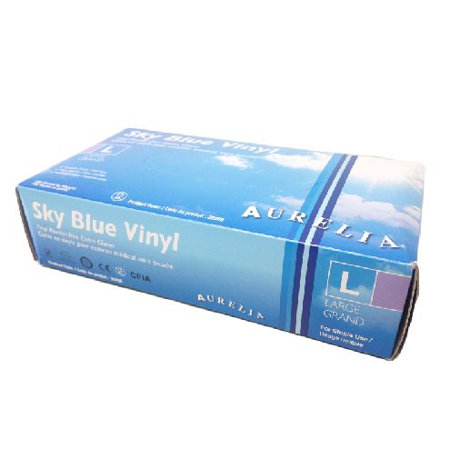 SKY BLUE gants jetables en vinyle bleu sans poudre (Petit)