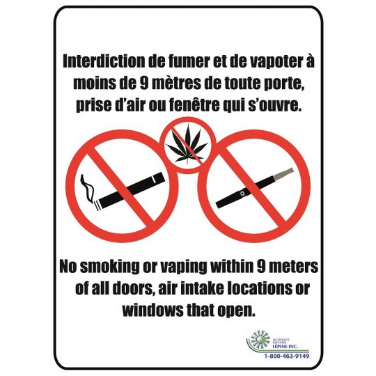 Pancarte d'interdiction de fumer et de vapoter avec autocollant cannabis