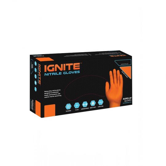 IGNITE gants jetables en nitrile orange sans poudre (Moyen), 7.0 mil