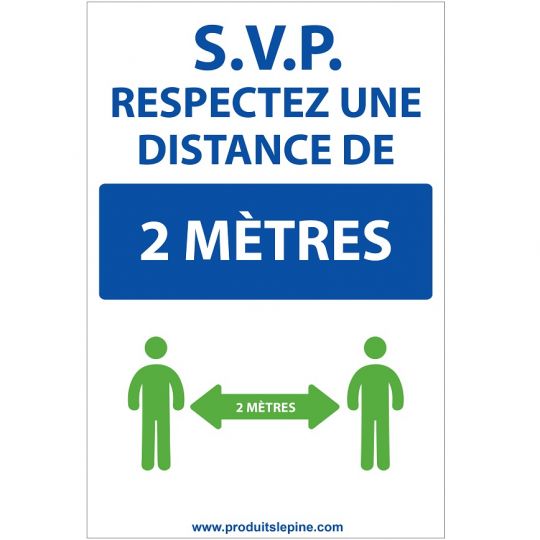 Pancarte ''Respectez une distance de 2 mètres'', coroplast