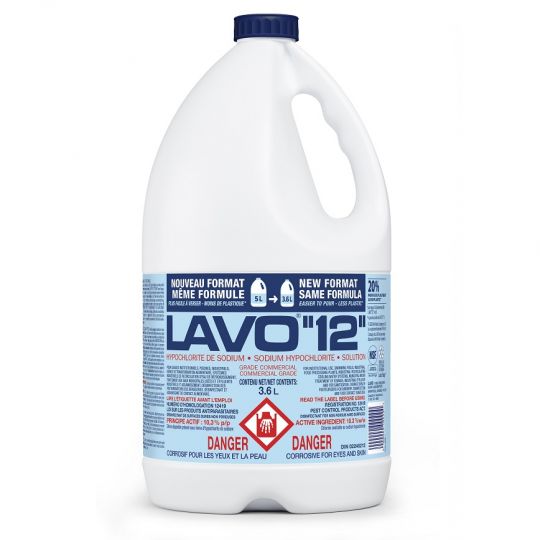 LAVO 12, eau de javel 12%, 3.6 L, caisse de 6