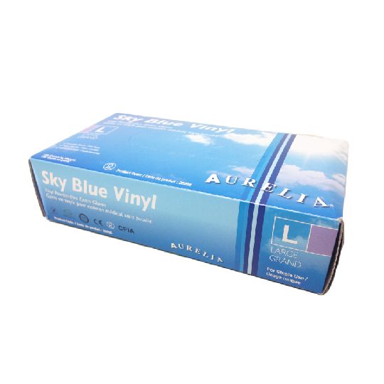SKY BLUE gants jetables en vinyle bleu sans poudre (Moyen)